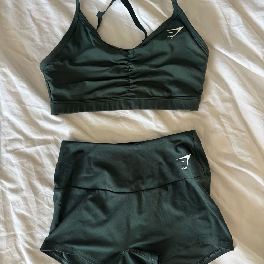Gymshark Dark Green Sports Bra and Shorts Set